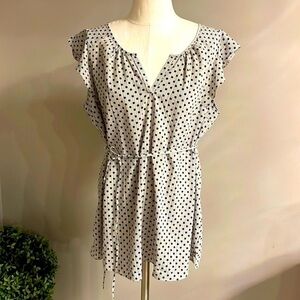 Motherhood maternity striped polka dots top blouse flutter sleeve belt loop tie